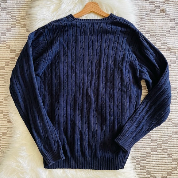 Izod Cable Knit Sweater Navy Blue Large - Picture 2 of 7
